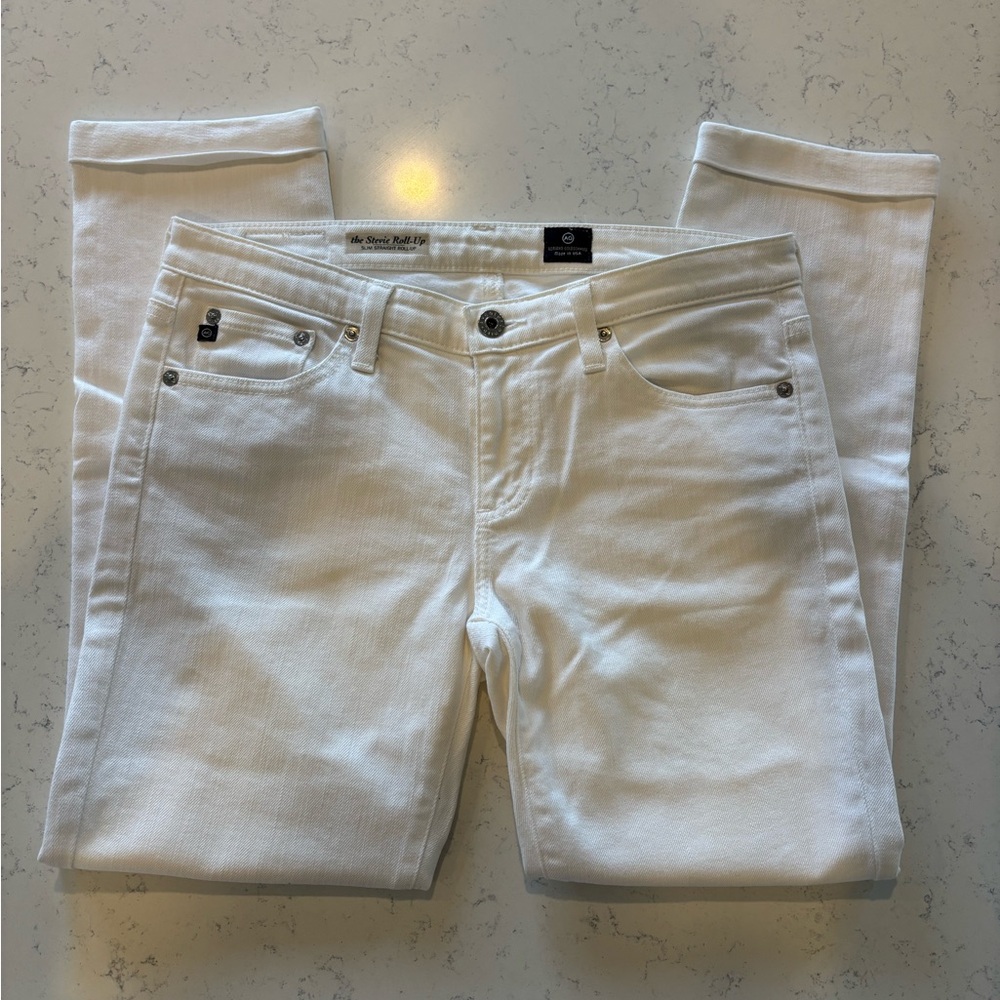 AG Stevie Slim Straight Roll-Up White Denim Jeans new without tags 28R